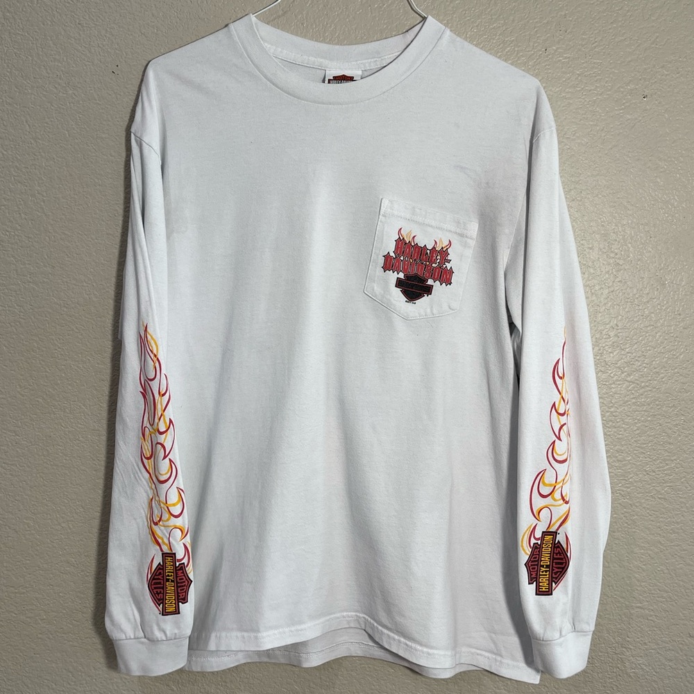 Harley Davidson Long Sleeve Men’s White Tee Shirt Jackson Hole Wyoming Logo
